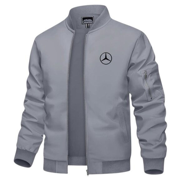 Men's Mercedes-Benz Car Logo Embroidered Light Weight Bomber Jacket -Gray